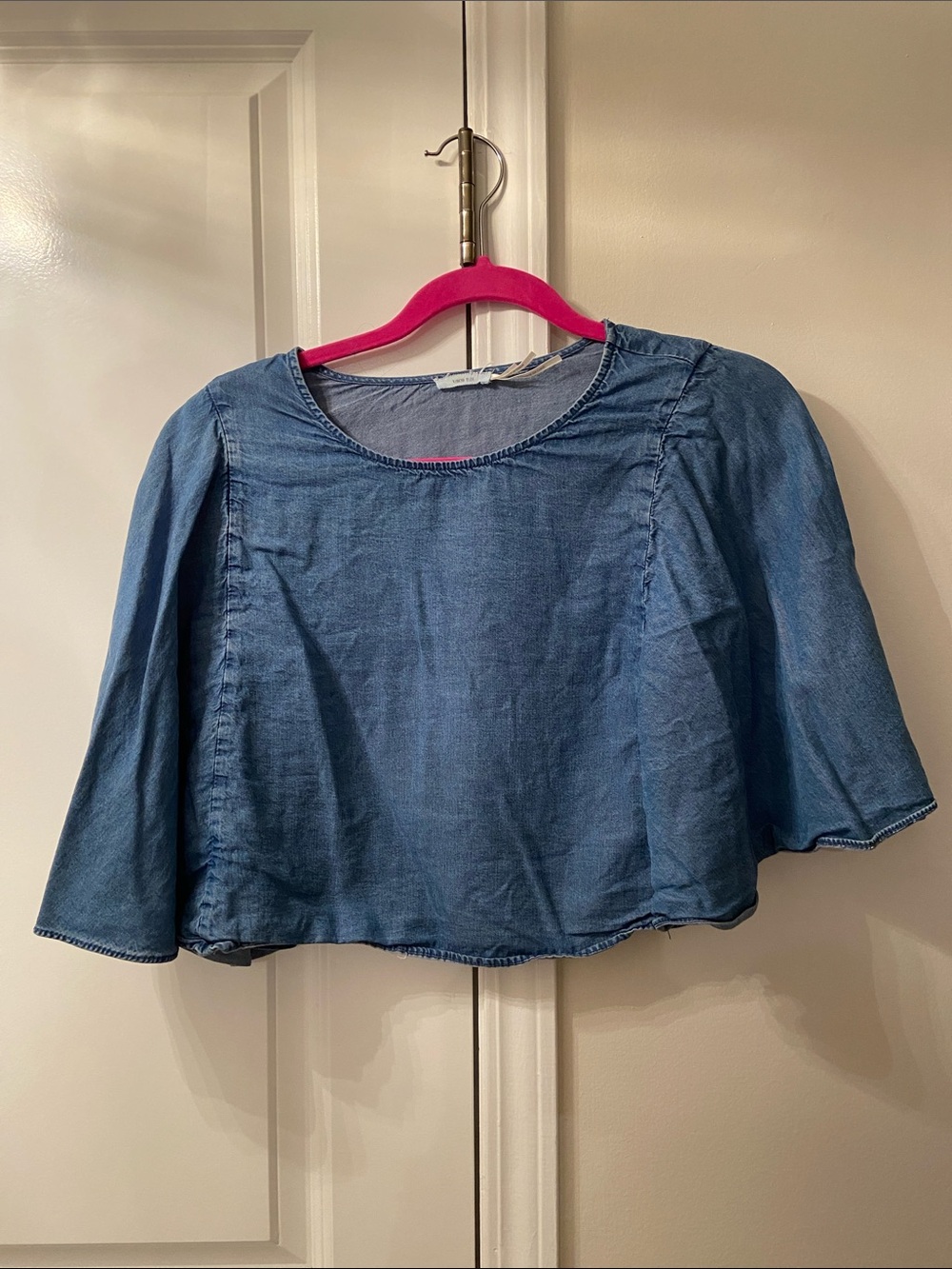 Kimchi Blue size S chambray blue batwing/dolman cropped top crafty/boho/feminine